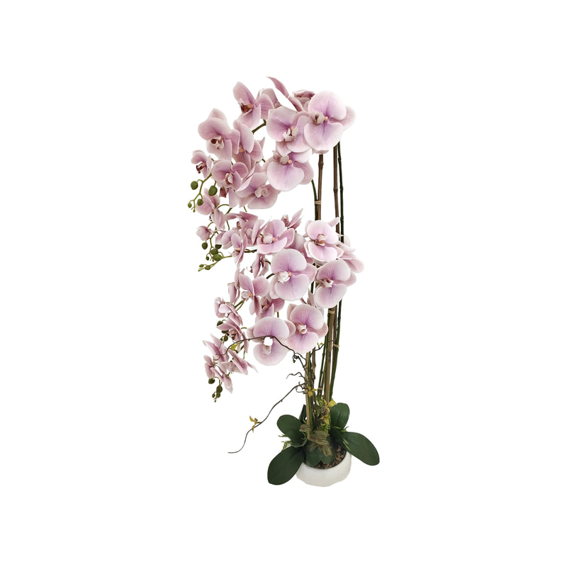 P-AP101-LP 124cm high potted orchid with light pink blossoms