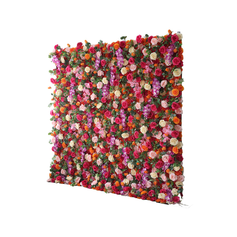 P-DP102-PI Flower wall with a variety of pink roses and other flowers