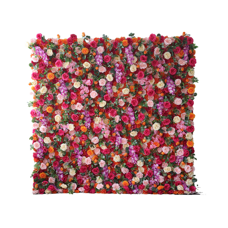  P-DP102-PI Flower wall with a variety of pink roses and other flowers