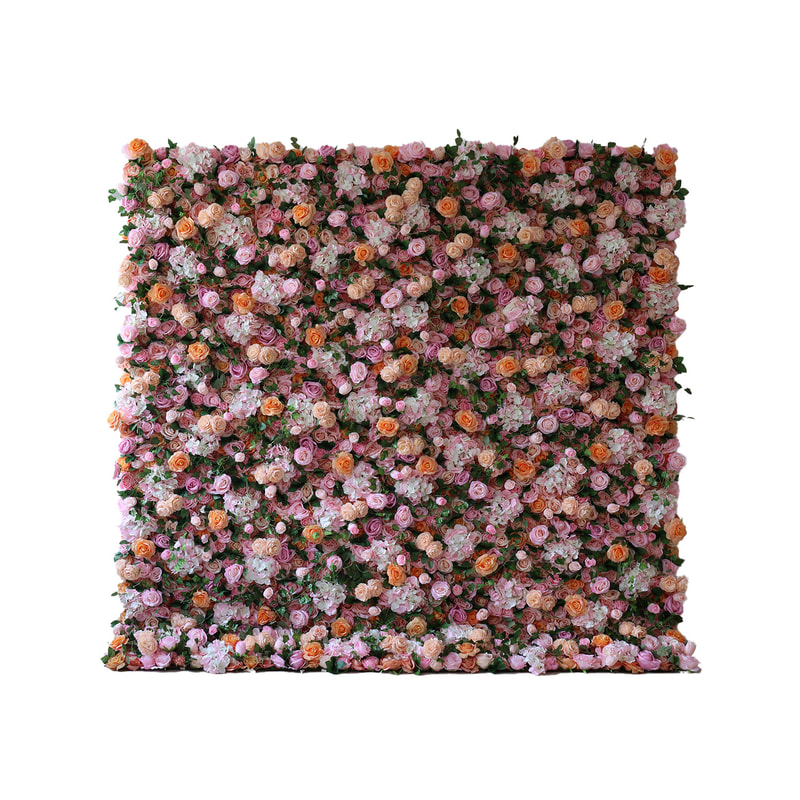 P-DP104-LP Flower wall with soft pinks and orange flowers with ivy details