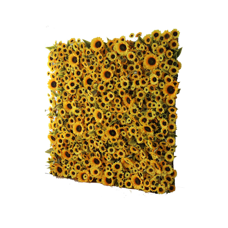 P-DP108-YL Flower wall  with a variety of sizes of artificial sunflowers 