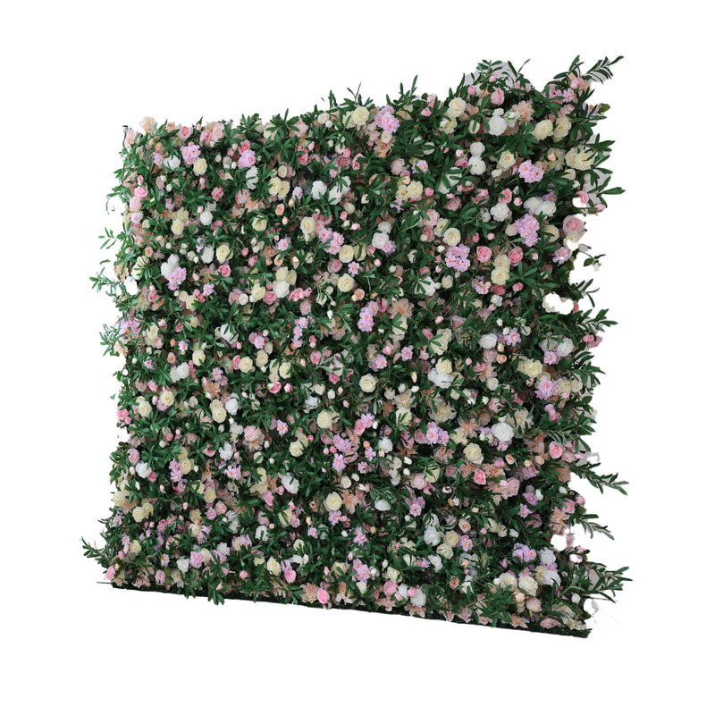 P-DP112-PW Flower wall with various soft pink to white flowers and green foliage