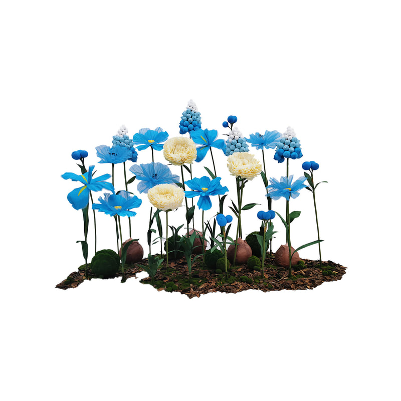 P-FK830-UW Giant Flower large set in blue and white