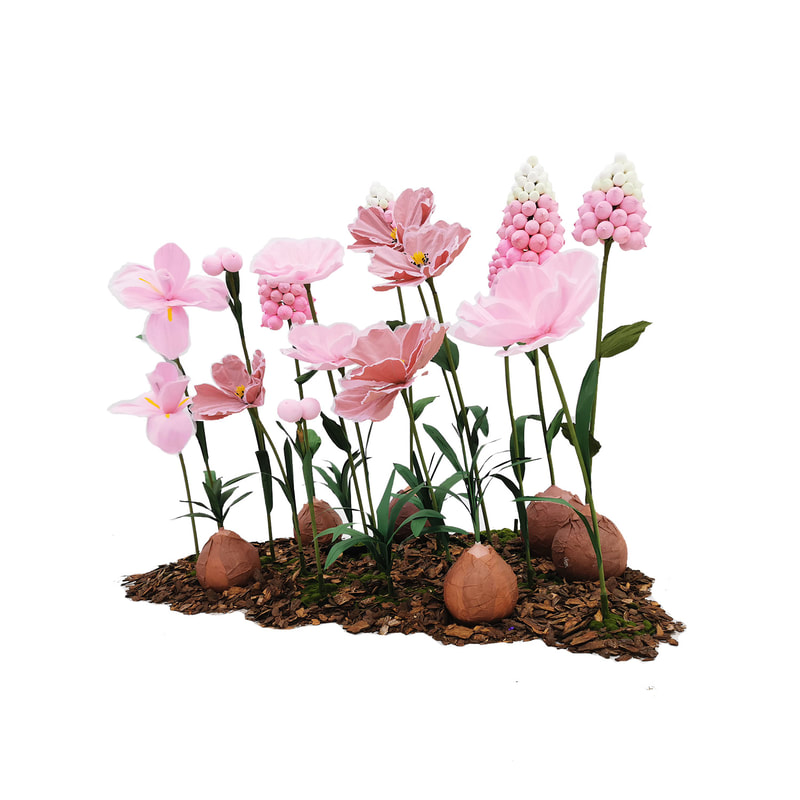 P-FK872-PW Giant Flower large set in light pink and white