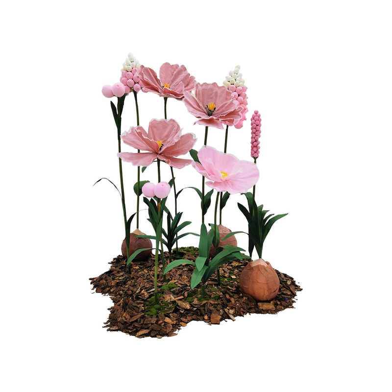 P-FK873-PW Giant Flower medium set in light pink and white