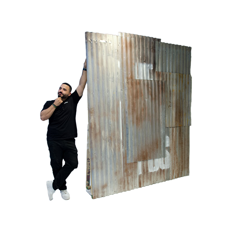 P-PY101-DS Type 1 rusted and distressed themed wall panel in corrugated iron